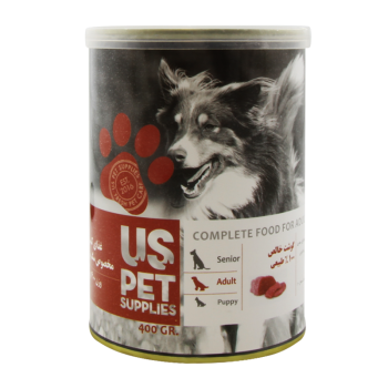 کنسرو غذای سگ یو اس پت با طعم گوشت خالص گاو وزن 400 گرم