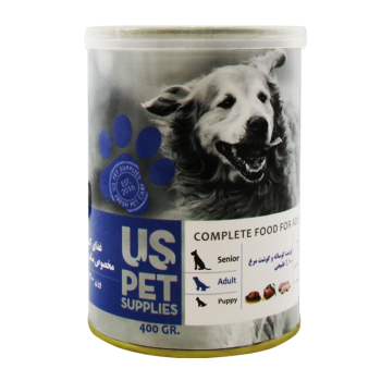 کنسرو غذای سگ یو اس پت با طعم گوشت گوساله و مرغ  وزن 400 گرم