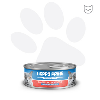 کنسرو پته گربه هپی پرایم با طعم ماهی تن و برنج وزن 120 گرم