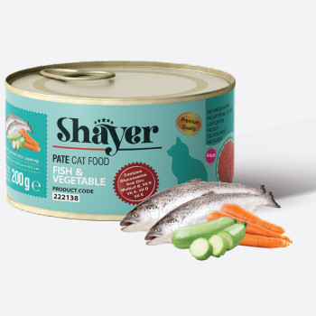 کنسرو غذای گربه شایر پته با طعم ماهی و سبزیجات وزن 200 گرم