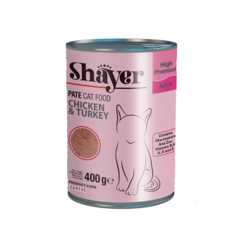 کنسرو غذای گربه شایر با طعم مرغ و بوقلمون وزن 400 گرم