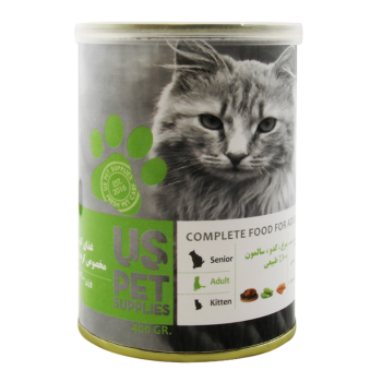 کنسرو گربه بالغ یو اس پت طعم مرغ، کدو، سالمون 400 گرم