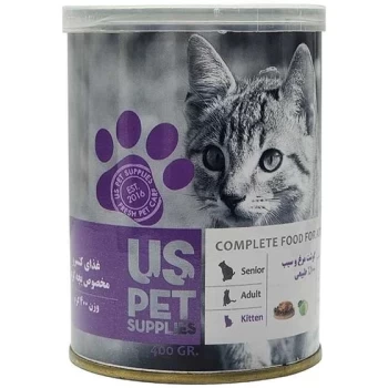 کنسرو بچه گربه یو اس پت طعم گوشت مرغ و سیب 400 گرم