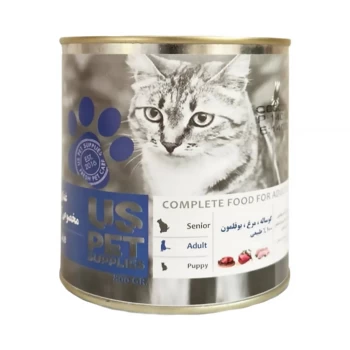 کنسرو گربه بالغ یو اس پت طعم گوشت گوساله, مرغ، بوقلمون 800 گرم