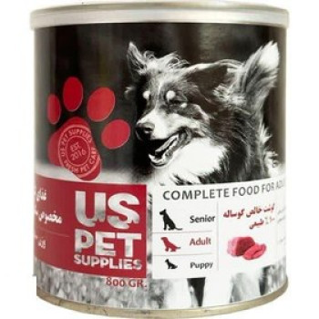 کنسرو غذای سگ یو اس پت با طعم گوشت وزن 800 گرم