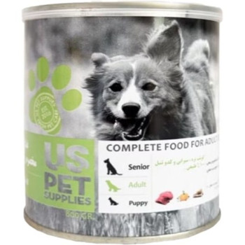 کنسرو غذای سگ یو اس پت با طعم گوشت بره و سیرابی و کدو حلوایی وزن 800 گرم